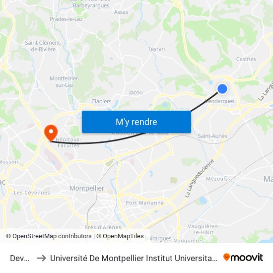 Devèzes to Université De Montpellier Institut Universitaire De Technologie map