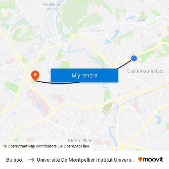 Buissonnets to Université De Montpellier Institut Universitaire De Technologie map