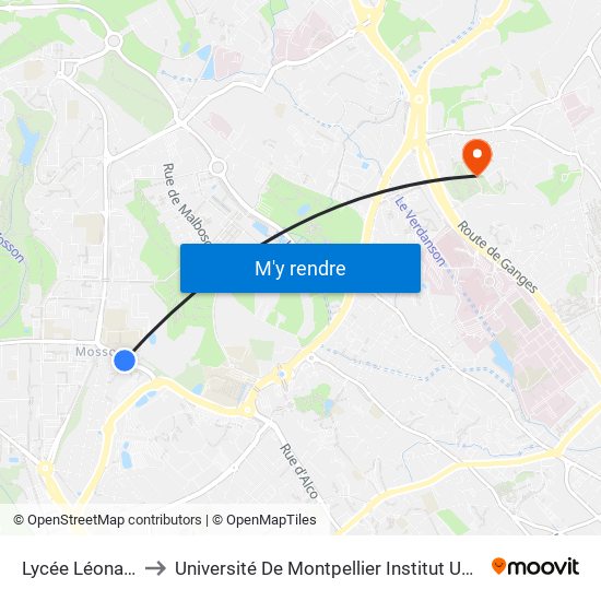 Lycée Léonard De Vinci to Université De Montpellier Institut Universitaire De Technologie map