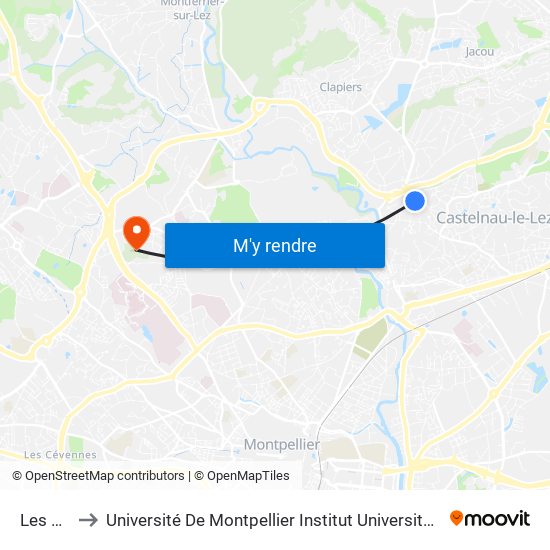 Les Aires to Université De Montpellier Institut Universitaire De Technologie map