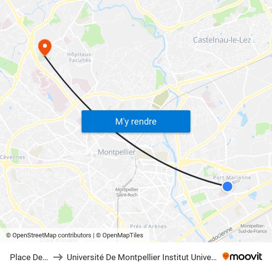 Place De France to Université De Montpellier Institut Universitaire De Technologie map