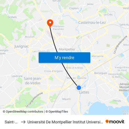 Saint-Pierre to Université De Montpellier Institut Universitaire De Technologie map