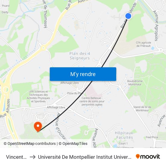 Vincent Auriol to Université De Montpellier Institut Universitaire De Technologie map