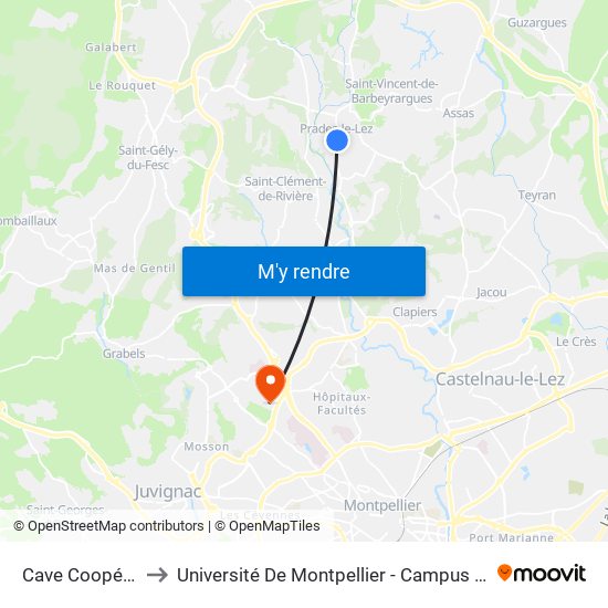 Cave Coopérative to Université De Montpellier - Campus Saint-Priest map