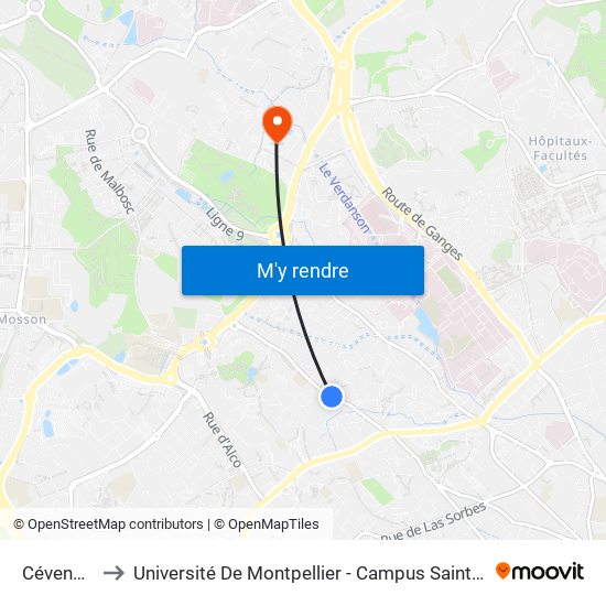 Cévennes to Université De Montpellier - Campus Saint-Priest map