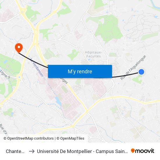 Chantecler to Université De Montpellier - Campus Saint-Priest map