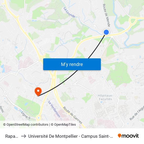 Rapatel to Université De Montpellier - Campus Saint-Priest map