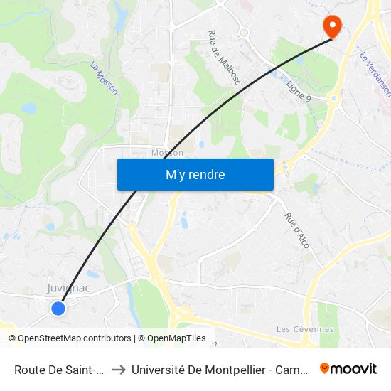 Route De Saint-Georges to Université De Montpellier - Campus Saint-Priest map