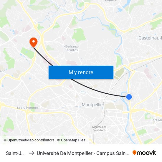 Saint-Jean to Université De Montpellier - Campus Saint-Priest map