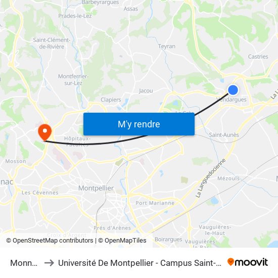 Monnaie to Université De Montpellier - Campus Saint-Priest map