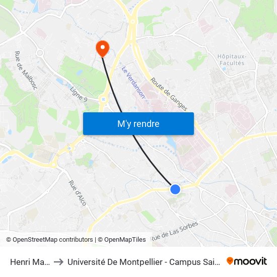 Henri Marès to Université De Montpellier - Campus Saint-Priest map