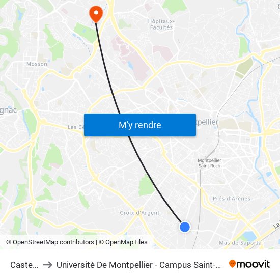 Castelle to Université De Montpellier - Campus Saint-Priest map