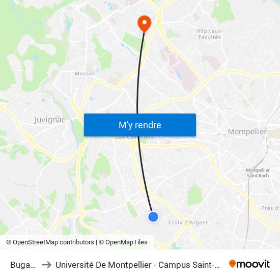 Bugarel to Université De Montpellier - Campus Saint-Priest map