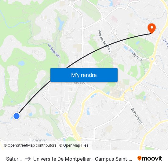 Saturne to Université De Montpellier - Campus Saint-Priest map