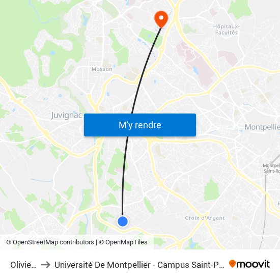 Oliviers to Université De Montpellier - Campus Saint-Priest map