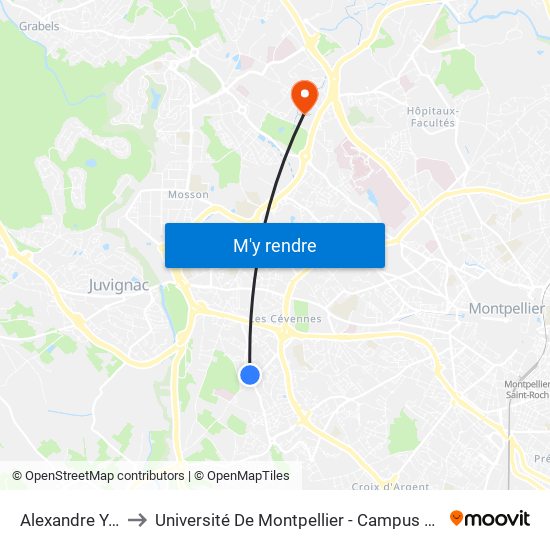 Alexandre Yersin to Université De Montpellier - Campus Saint-Priest map