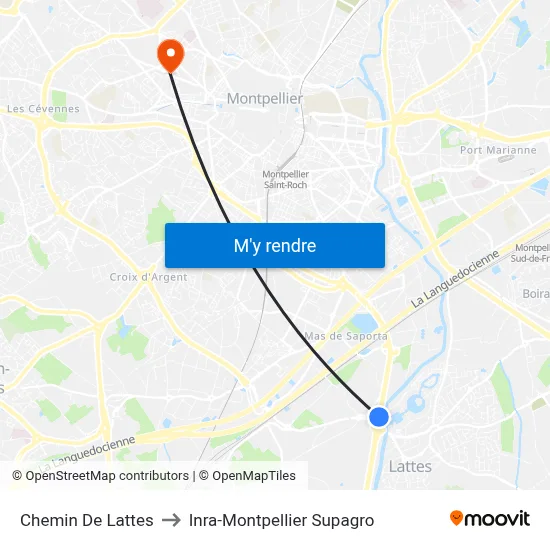 Chemin De Lattes to Inra-Montpellier Supagro map