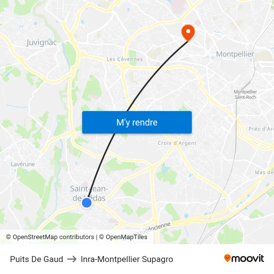 Puits De Gaud to Inra-Montpellier Supagro map