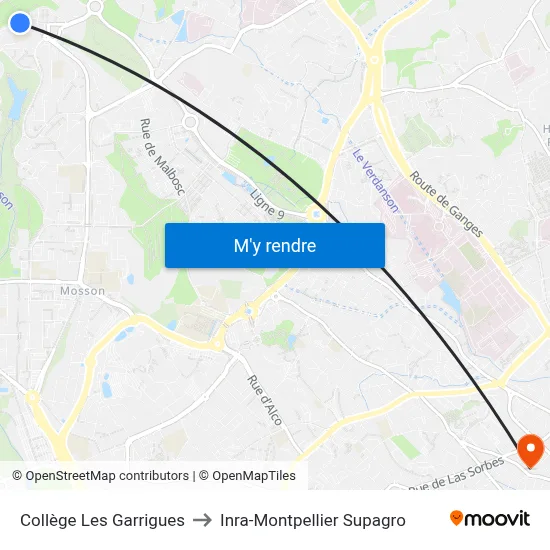 Collège Les Garrigues to Inra-Montpellier Supagro map