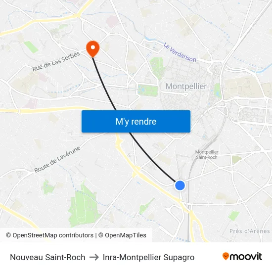 Nouveau Saint-Roch to Inra-Montpellier Supagro map