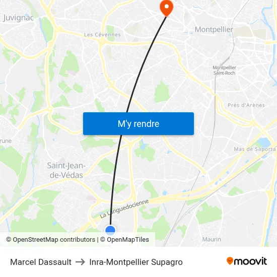 Marcel Dassault to Inra-Montpellier Supagro map