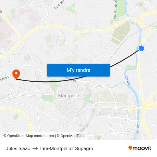 Jules Isaac to Inra-Montpellier Supagro map