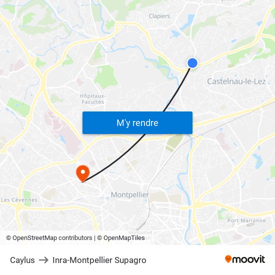 Caylus to Inra-Montpellier Supagro map