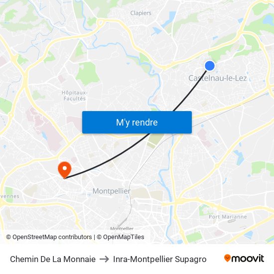 Chemin De La Monnaie to Inra-Montpellier Supagro map