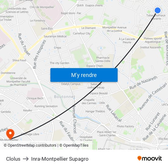 Clolus to Inra-Montpellier Supagro map