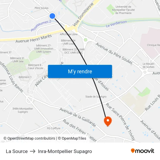 La Source to Inra-Montpellier Supagro map