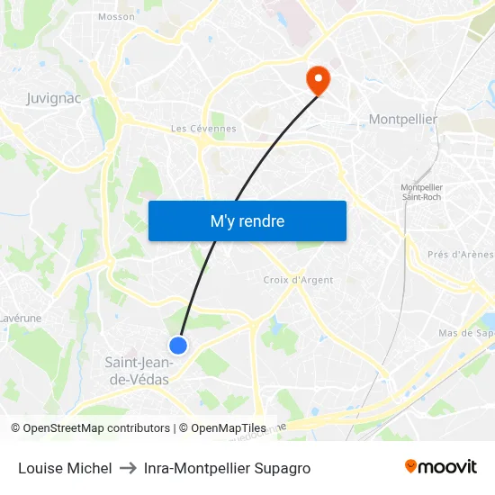 Louise Michel to Inra-Montpellier Supagro map
