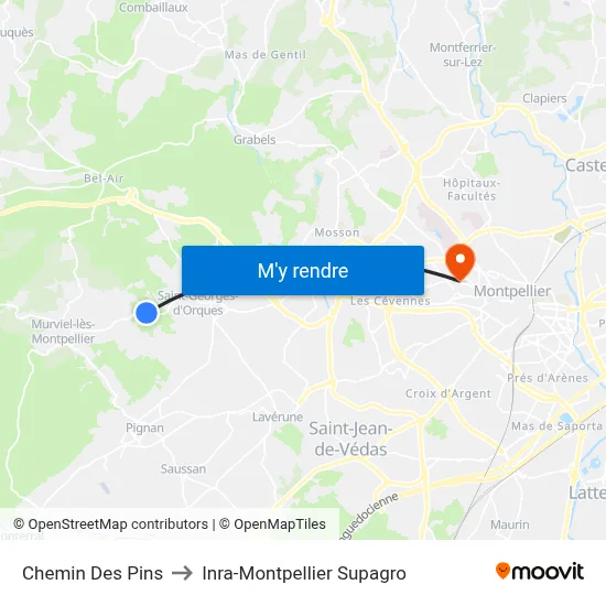 Chemin Des Pins to Inra-Montpellier Supagro map