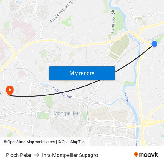 Pioch Pelat to Inra-Montpellier Supagro map