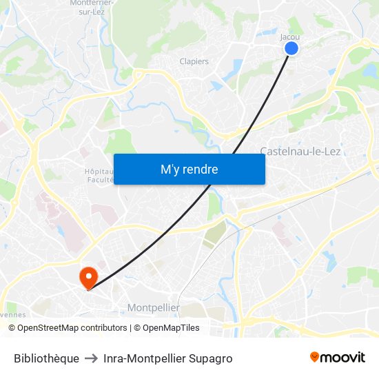 Bibliothèque to Inra-Montpellier Supagro map