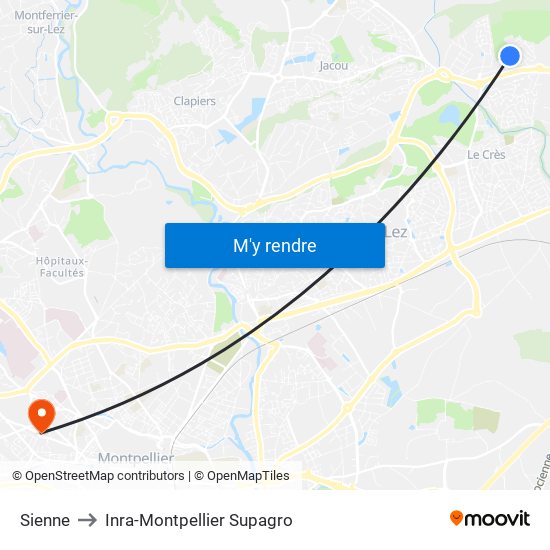 Sienne to Inra-Montpellier Supagro map