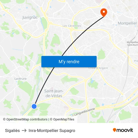 Sigaliès to Inra-Montpellier Supagro map