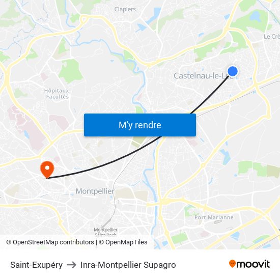 Saint-Exupéry to Inra-Montpellier Supagro map