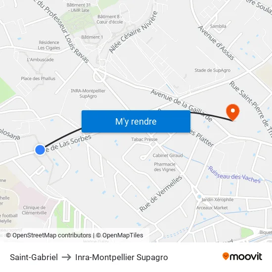 Saint-Gabriel to Inra-Montpellier Supagro map