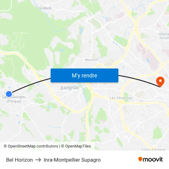 Bel Horizon to Inra-Montpellier Supagro map
