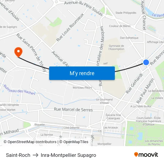 Saint-Roch to Inra-Montpellier Supagro map