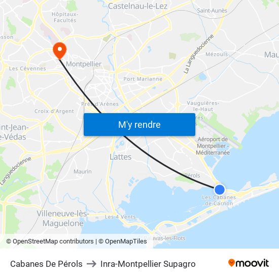 Cabanes De Pérols to Inra-Montpellier Supagro map