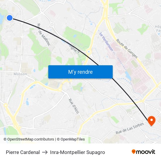 Pierre Cardenal to Inra-Montpellier Supagro map