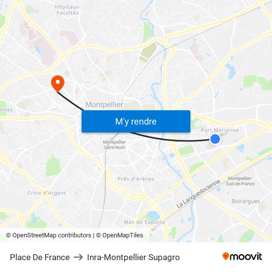 Place De France to Inra-Montpellier Supagro map