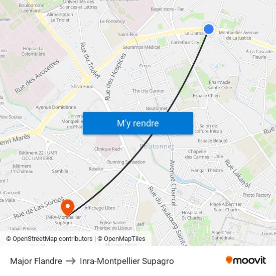 Major Flandre to Inra-Montpellier Supagro map