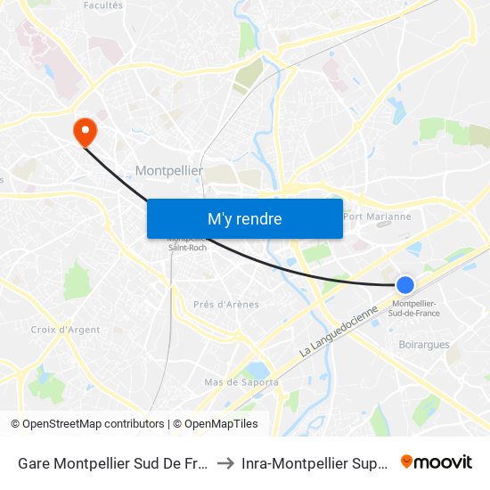 Gare Montpellier Sud De France to Inra-Montpellier Supagro map