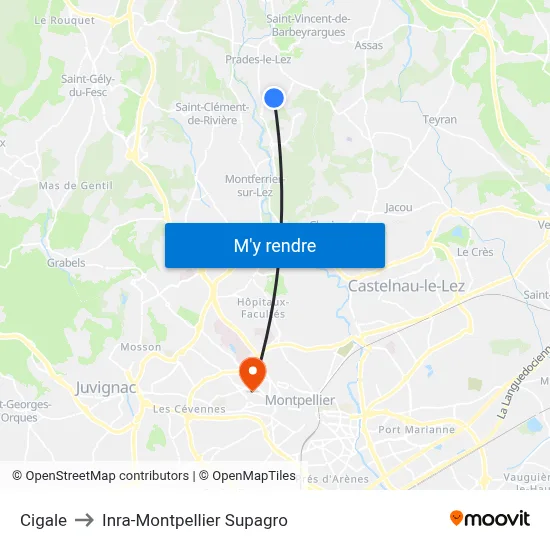 Cigale to Inra-Montpellier Supagro map