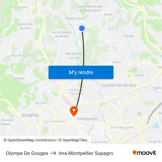 Olympe De Gouges to Inra-Montpellier Supagro map