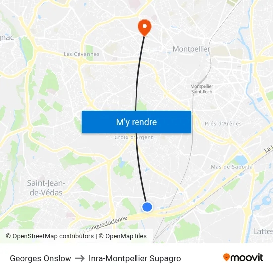 Georges Onslow to Inra-Montpellier Supagro map