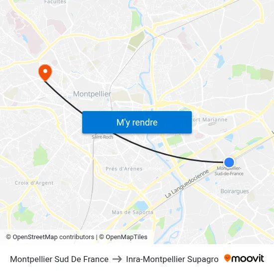 Montpellier Sud De France to Inra-Montpellier Supagro map