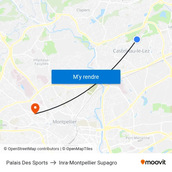 Palais Des Sports to Inra-Montpellier Supagro map